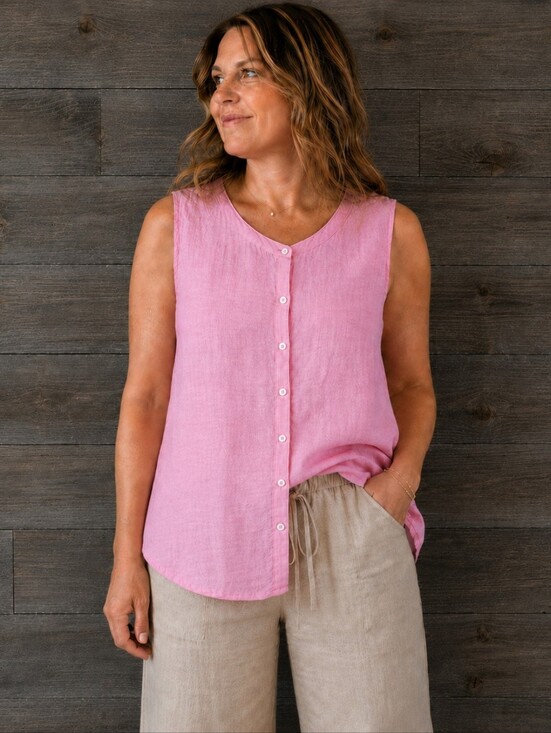 Christian Siriano Tops - Christian Siriano Linen Pink Button Up Sleeveless Top L